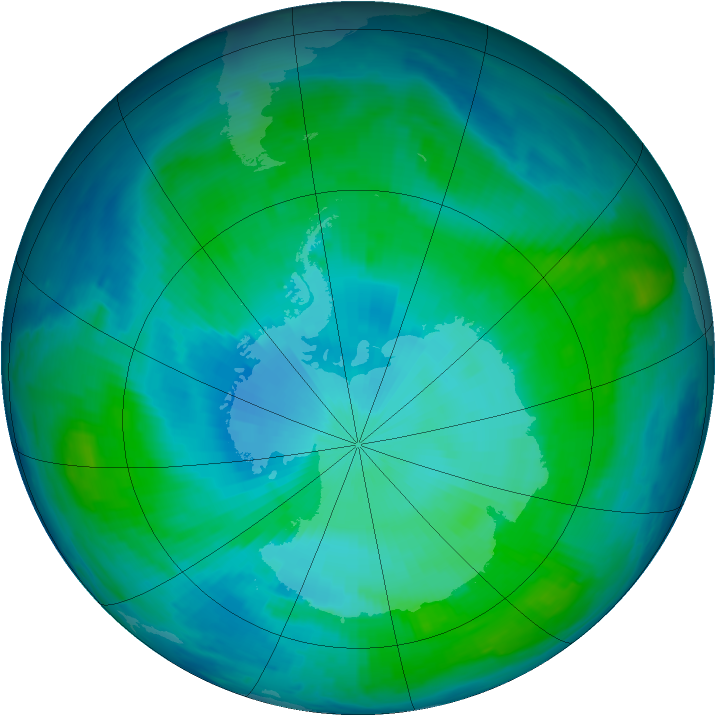 Antarctic ozone map for 31 January 1997